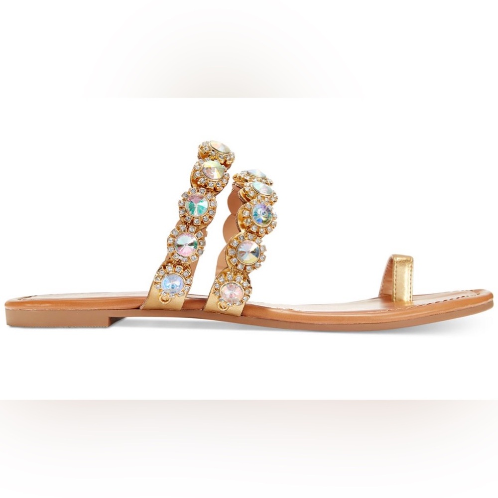 ❌SOLD❌ NIB [Thalia Sodi] Joya Rhinestone Thong Sandals Gold Metallic Women’s 5 - Picture 4 of 13